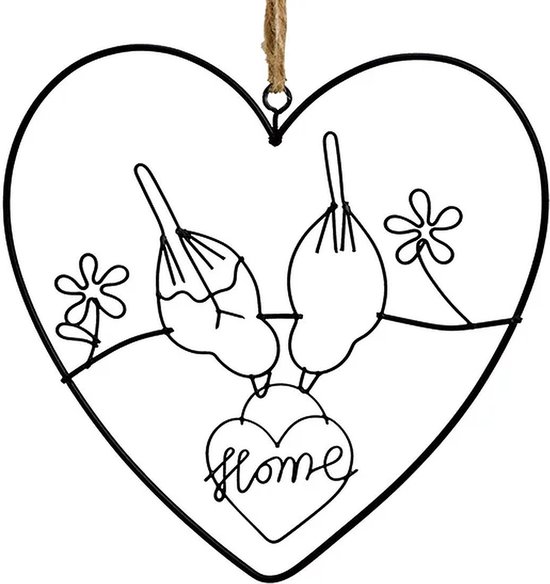 Love - Liefde - Valentijn - Hart - Zwartmetalen hanger Hart "Home"