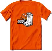 Fishing Boots - Vissen T-Shirt | Grappig Verjaardag Vis Hobby Cadeau Shirt | Dames - Heren - Unisex | Tshirt Hengelsport Kleding Kado - Oranje - S