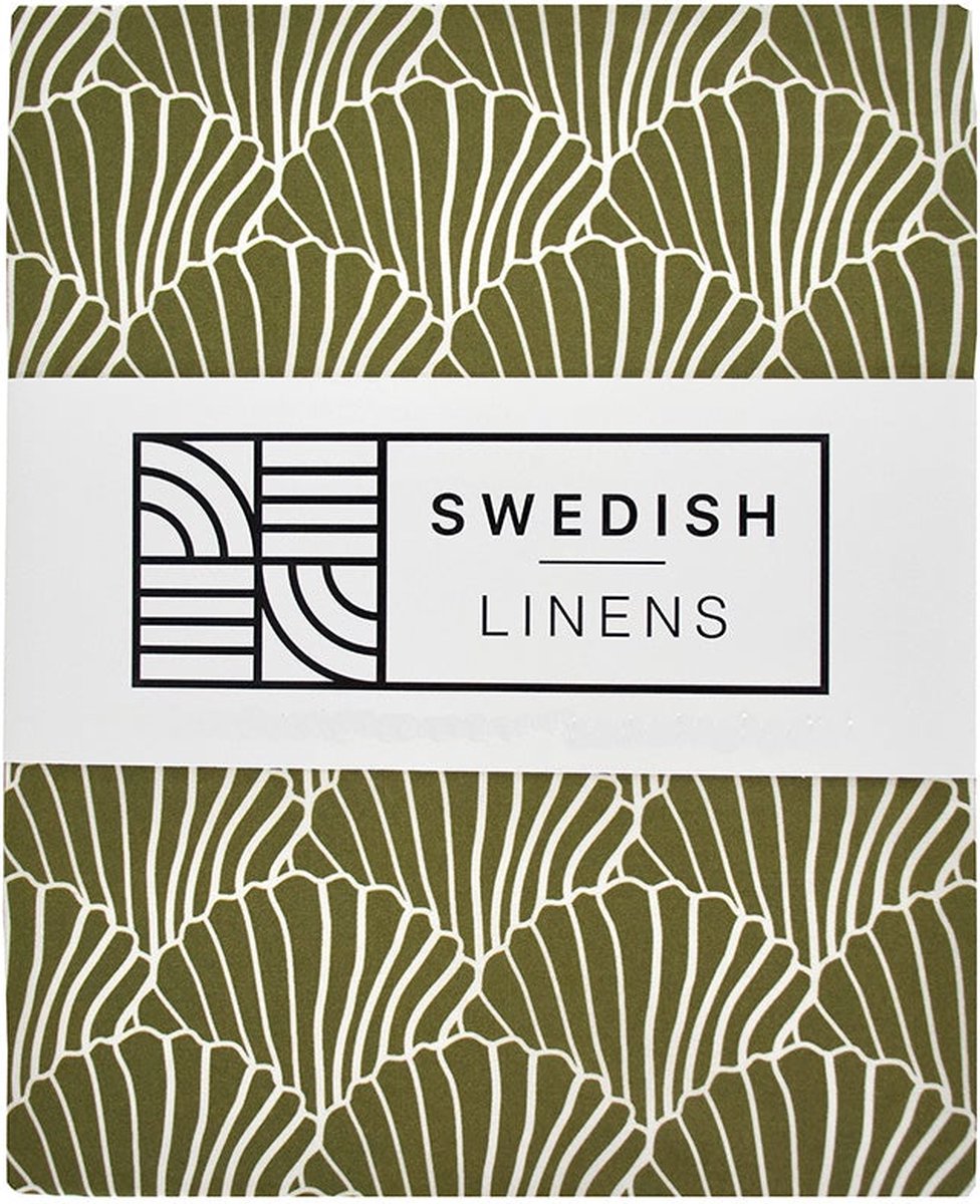 Swedish Linens - Kussensloop Seashells (60x70cm) - Kussensloop - Olive Green