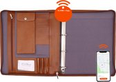 Safekeepers Leren Schrijfmap - Conferentiemap - Tablethoes & Laptopsleeve - Uitneembare Ringband A4 Cognac