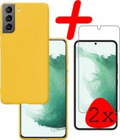 Hoes Geschikt voor Samsung S22 Plus Hoesje Siliconen Back Cover Case Met 2x Screenprotector - Hoesje Geschikt voor Samsung Galaxy S22 Plus Hoes Cover Hoesje - Geel