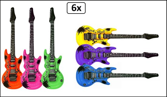 6x Guitare Gonflable 90cm Couleurs Assorties - Music Guitars Fun Festival  Theme Party