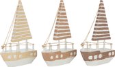 J-Line decoratie Boot Alabasia - hout - bruin/wit - large - 3 stuks