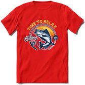 Time To Relax - Vissen T-Shirt | Grappig Verjaardag Vis Hobby Cadeau Shirt | Dames - Heren - Unisex | Tshirt Hengelsport Kleding Kado - Rood - XL