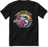 Time To Relax - Vissen T-Shirt | Grappig Verjaardag Vis Hobby Cadeau Shirt | Dames - Heren - Unisex | Tshirt Hengelsport Kleding Kado - Zwart - XL
