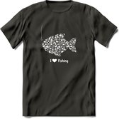 I Love Fishing - Vissen T-Shirt | Wit | Grappig Verjaardag Vis Hobby Cadeau Shirt | Dames - Heren - Unisex | Tshirt Hengelsport Kleding Kado - Donker Grijs - L
