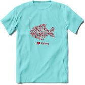 I Love Fishing - Vissen T-Shirt | Rood | Grappig Verjaardag Vis Hobby Cadeau Shirt | Dames - Heren - Unisex | Tshirt Hengelsport Kleding Kado - Licht Blauw - XL