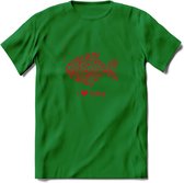 I Love Fishing - Vissen T-Shirt | Rood | Grappig Verjaardag Vis Hobby Cadeau Shirt | Dames - Heren - Unisex | Tshirt Hengelsport Kleding Kado - Donker Groen - S