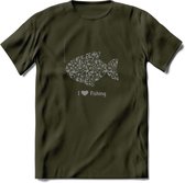 I Love Fishing - Vissen T-Shirt | Grijs | Grappig Verjaardag Vis Hobby Cadeau Shirt | Dames - Heren - Unisex | Tshirt Hengelsport Kleding Kado - Leger Groen - L