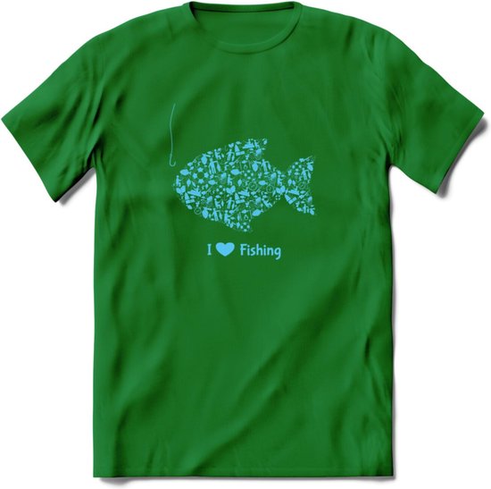 I Love Fishing - Vissen T-Shirt | Blauw | Grappig Verjaardag Vis Hobby Cadeau Shirt | Dames - Heren - Unisex | Tshirt Hengelsport Kleding Kado - Donker Groen - 3XL