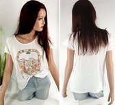 Zomer t-shirt met print "Peace mini van" kleur wit maat 34 36 Made in Italy