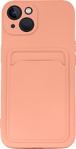 ShieldCase geschikt voor Apple iPhone 13 siliconen hoesje met pasjeshouder - roze - Siliconen hoesje - Shockproof case hoesje pashouder - Backcover case pasjeshouder
