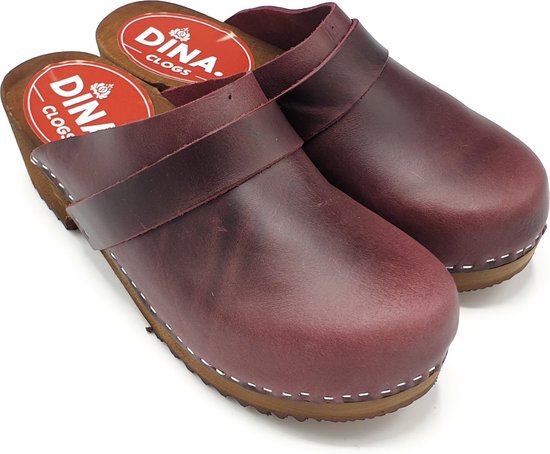 Dames klompen zweeds van Dina - Echt nubuck leer - tuinklompen - werkklompen -zweedse klompen bordeaux rood - maat 37