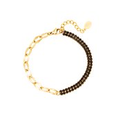 Zirkonia en chain - statement armband met een twist - zwart - goud