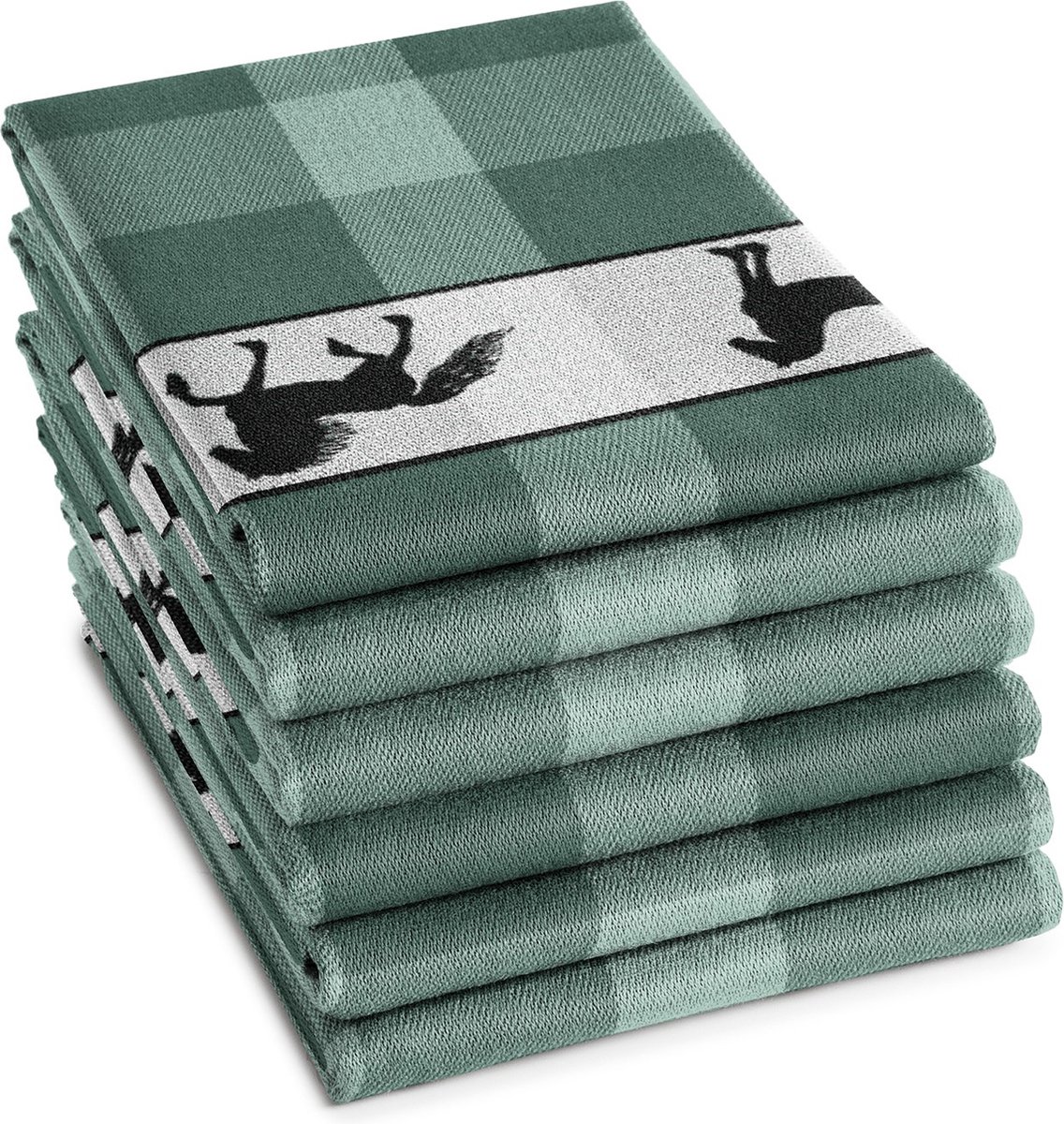 DDDDD - Shanti - 6x Theedoek - Set van 6 stuks - Katoen - Geruit - 60x65 cm - Badstof - Groen