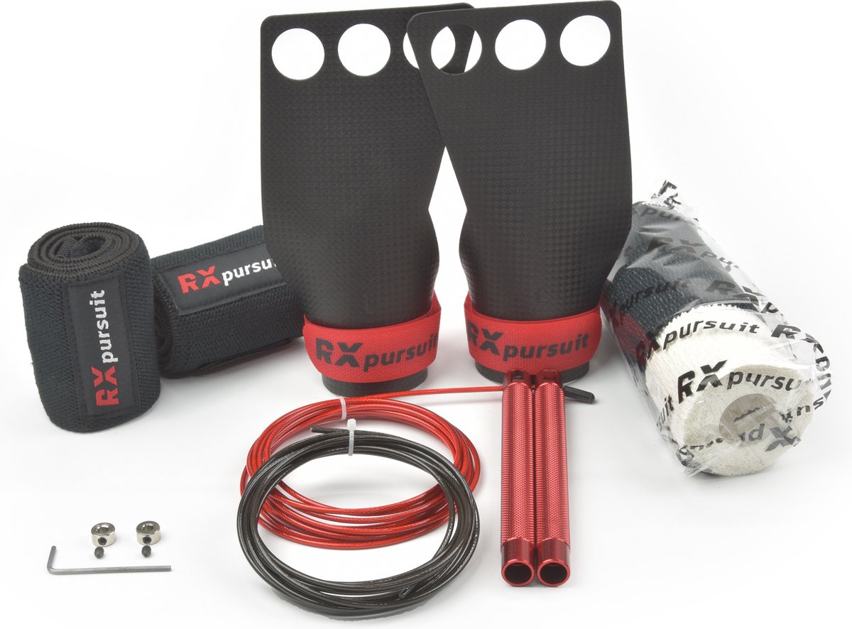 Rxpursuit - CrossFit Pakket - Carbon Fiber Grips - Maat M - Speed Rope Rood