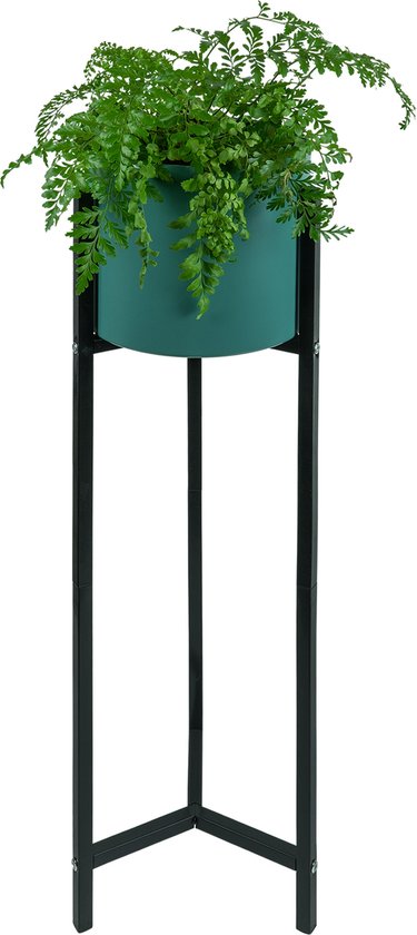 QUVIO Bloempot op standaard - Inclusief pot en standaard - Plantenstandaard - Bloempot houder - Bloempotten - Plantenzuil - Bloempot op poten - Blauw - Zwart - 27 x 27 x 84 cm (lxbxh)