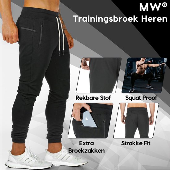MW® - Trainingsbroek Heren - Joggingbroek Heren - Lange Sportbroek - Broek met Zakken - Maat XL - MW