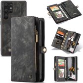 Caseme - Samsung Galaxy S22 Ultra - Vintage Portemonnee Hoesje - Zwart