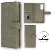 HB Hoesje Geschikt voor Samsung Galaxy S22 Plus Grijs - Luxe Kunstlederen Portemonnee Book Case