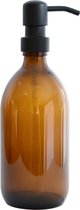 Groeikruid® Zeeppompje | Zeepdispenser | Vrijstaand en Hervulbaar | 500 ml Amber glas | RVS pompkop | Mat Zwart