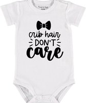 Baby Rompertje met tekst 'Crib hair, don't care 2' | Korte mouw l | wit zwart | maat 62/68 | cadeau | Kraamcadeau | Kraamkado
