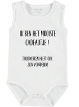 Baby Rompertje met tekst 'Ik ben het mooiste cadeau dit jaar, thuiswerken heeft ook zijn voordelen' | mouwloos l | wit zwart | maat 50/56 | cadeau | Kraamcadeau | Kraamkado