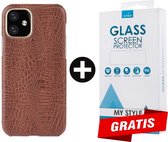 Backcover Slangenprint Fashion Hoesje iPhone 12 Mini Bruin - Gratis Screen Protector - Telefoonhoesje - Smartphonehoesje