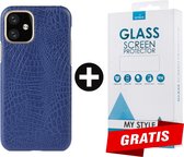 Backcover Slangenprint Fashion Hoesje iPhone 12 Mini Blauw - Gratis Screen Protector - Telefoonhoesje - Smartphonehoesje