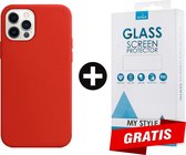 Siliconen Backcover Hoesje iPhone 12 Pro Max Rood - Gratis Screen Protector - Telefoonhoesje - Smartphonehoesje