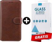 Kunstleer Bookcase Hoesje Met Pasjeshouder iPhone XR Bruin - Gratis Screen Protector - Telefoonhoesje - Smartphonehoesje