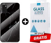 Backcover Marmerlook Hoesje Samsung A41 Zwart - Gratis Screen Protector - Telefoonhoesje - Smartphonehoesje