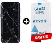 Backcover Marmerlook Hoesje Samsung Galaxy S9 Zwart - Gratis Screen Protector - Telefoonhoesje - Smartphonehoesje