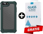 Backcover Shockproof Carbon Hoesje iPhone 7 Plus Legergroen - Gratis Screen Protector - Telefoonhoesje - Smartphonehoesje