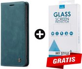 CaseMe Bookcase Pasjeshouder Hoesje Samsung Galaxy A40 Blauw - Gratis Screen Protector - Telefoonhoesje - Smartphonehoesje