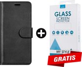 Kunstleer Bookcase Hoesje Met Pasjeshouder Samsung Galaxy A20e Zwart - Gratis Screen Protector - Telefoonhoesje - Smartphonehoesje