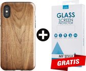 Backcover Hout Design Hoesje iPhone XS Max Lichtbruin - Gratis Screen Protector - Telefoonhoesje - Smartphonehoesje