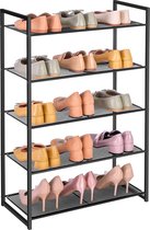 Schoenenrek met 5 planken, stapelbare schoenenorganizer, voor 15-20 paar schoenen, schoenenopslag, van metaal, 63 x 30 x 92 cm (l x b x h), zwart HMLMR085B01