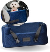 Velvet Blue - Autostoel voor hond -  57x50cm - Wasbaar - Hondenmand Auto - Handgemaakt