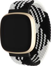 Bandje Voor Fitbit Versa 3 / Sense Nylon Gevlochten Solo Band - Wit Zwart - Maat: XS - Horlogebandje, Armband