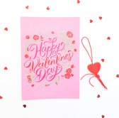 Valentijnskaart met gelukspoppetje ''hartje'' A6 happy valentines day