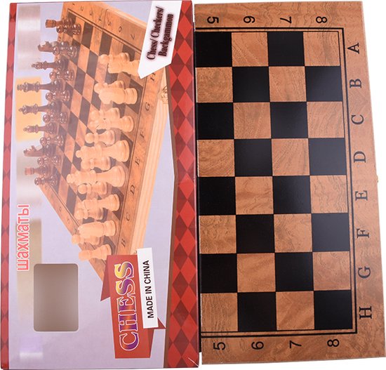 Thumbnail van een extra afbeelding van het spel 3 in 1 Schaakbord | Dambord | Backgammon | Hout | Schaakspel | 29 x 29 cm
