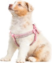 WOEFF Hondentuig – hondenharnas roze met glitter – maat M – borstomvang 43-50cm