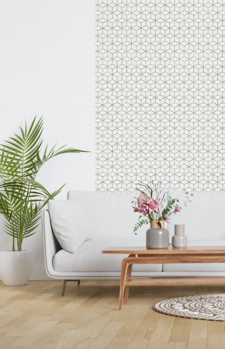 Behang met 3D kubus effect - Behang - Wandbekleding - Wanddecoratie - Vliesbehang - Zero - 0,53 x 10,05 M.