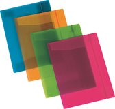 Aurora Elastomappen A4, PP Transparant, 4 kleuren, met elastiek sluiting en 3 kleppen, doos met 24 stuks