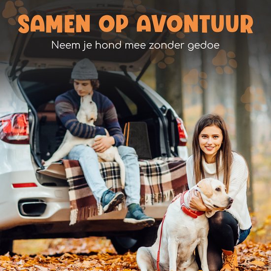 Mister Mill Hondendeken Auto Achterbank en Kofferbak - Hondenkleed - Beschermhoes - Autodeken Hond Achterbank - Zwart Oranje - 137 X 147 CM inclusief Hondenriem Gordel