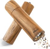 Dieux® - Peper en Zoutmolen set - Cilinder Vorm - 22CM - Zout peper kruiden - 2 stuks - Acacia hout - Instelbare maalgraad - Duurzaam - Luxe kwaliteit - Hervulbaar - Pepermolen - Z