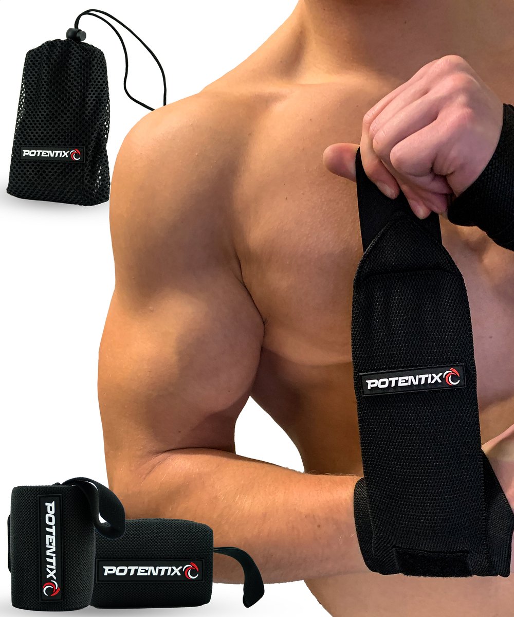 Potentix Wrist Wraps voor Fitness / Crossfit / Krachttraining 2 Stuks - Polsbrace - Fitness Handschoenen - Gewichtheffen - Zwart