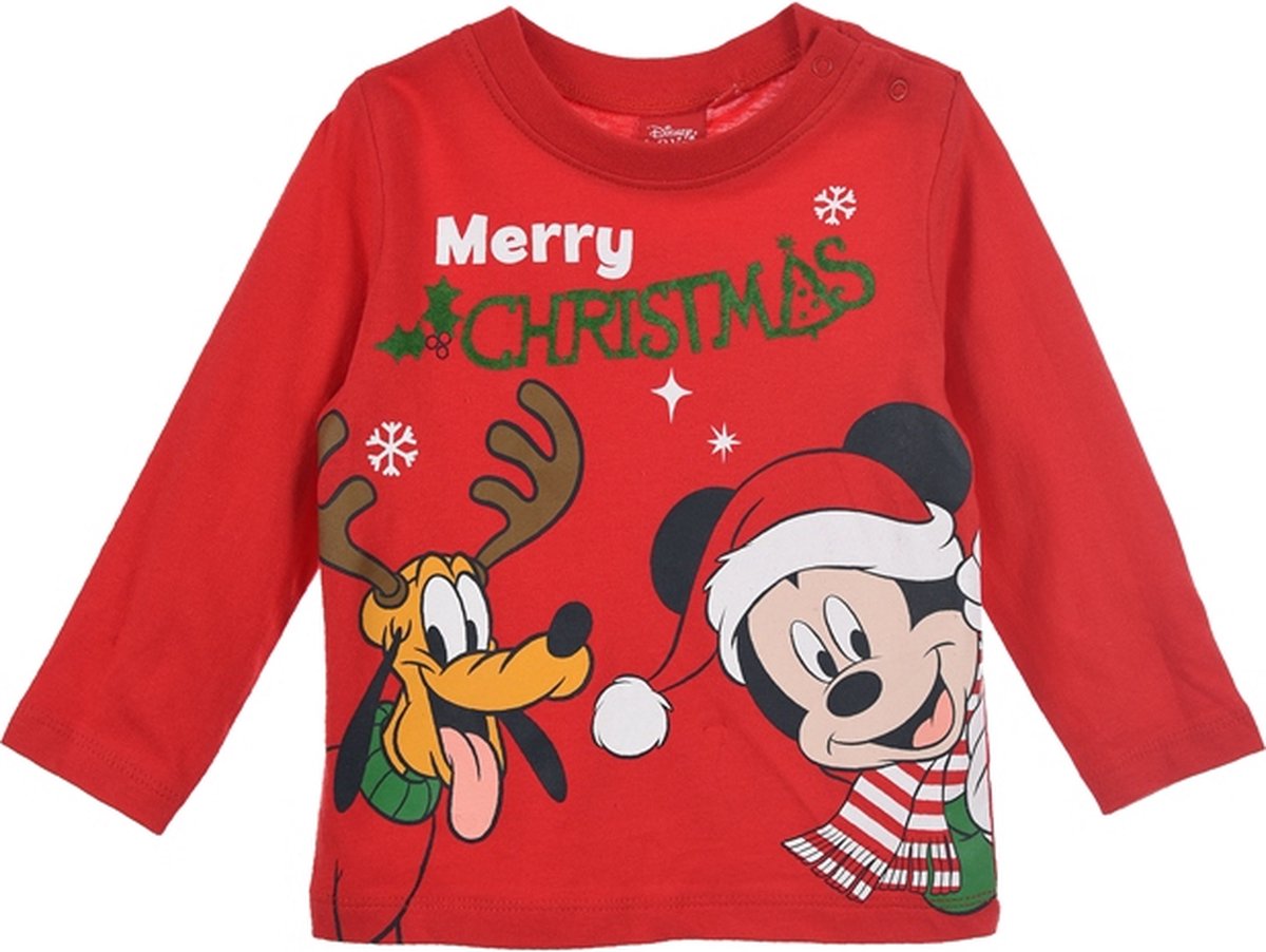 Disney - Mickey Mouse en Pluto - baby/peuter - longsleeve - rood - maat 24 mnd (86)