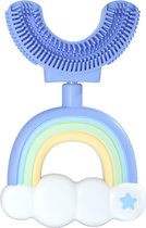 360 graden - U vormige baby tandenborstel - Blauw Regenboog - 2 in 1 Tandenborstel - Bijtring / Teether - Zachte siliconen - Kinderen tandenborstel - Jongen/Meisje